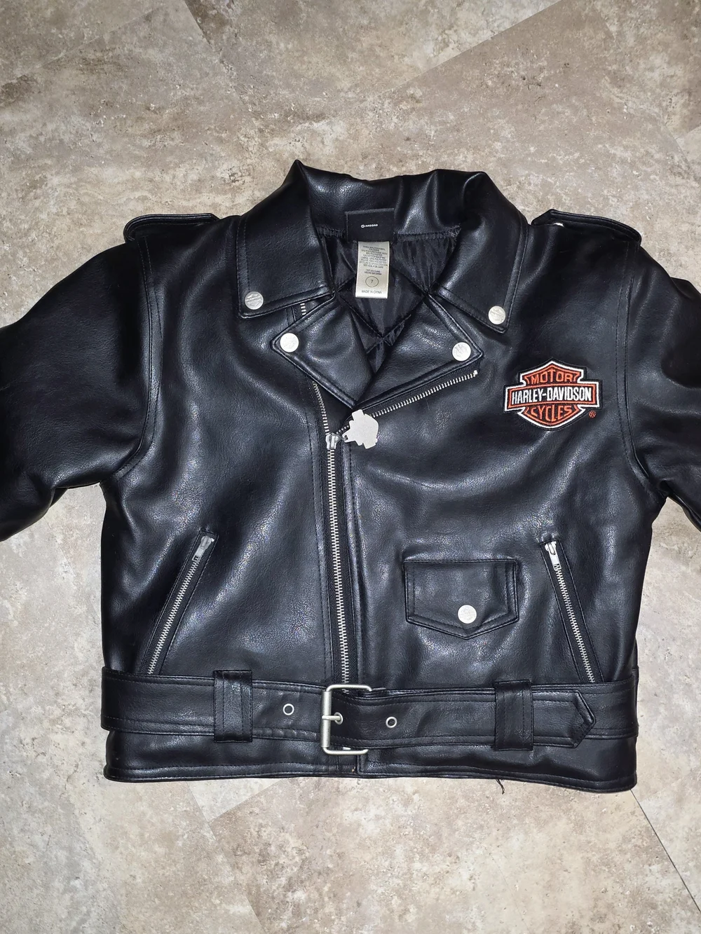Original Harley-Davidson Youth Black Leather Motorcycle Jacket with Patch Logo